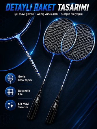 CKSpor Pro-606 Badminton Seti 2 Raket 3 Top Taşıma Çantalı Badminton Raketi Ve Top Seti 