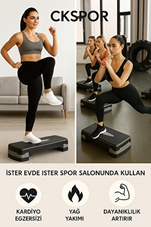 CKSpor Step Tahtası 2 Kademe Yüksekliği Ayarlanabilir Step Egzersiz Aleti CKS-7