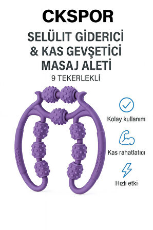 9 Tekerlekli Masaj Aleti Selülit Giderici, Kas Rahatlatıcı ve Kan Dolaşımı Destekleyici Roller