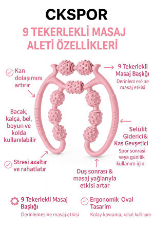 9 Tekerlekli Masaj Aleti Selülit Giderici, Kas Rahatlatıcı ve Kan Dolaşımı Destekleyici Roller