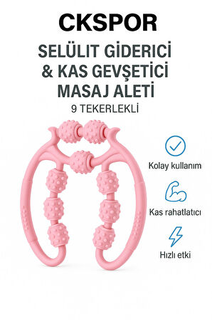 9 Tekerlekli Masaj Aleti Selülit Giderici, Kas Rahatlatıcı ve Kan Dolaşımı Destekleyici Roller