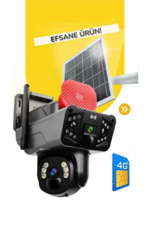 6MP 2 Kameralı Güneş Enerjili PTZ 4G Sim Kartlı 256 GB SD Kart Destekli Kamera 360° Dönebilir
