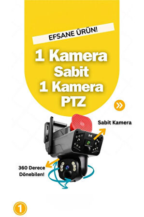 6MP 2 Kameralı Güneş Enerjili PTZ 4G Sim Kartlı 256 GB SD Kart Destekli Kamera 360° Dönebilir