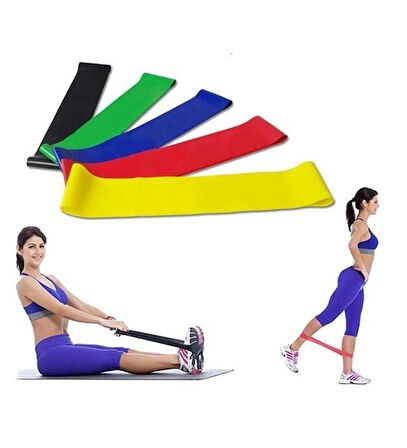 5'li Direnç Bandı Egzersiz Seti Mini Loop Band Aerobik Egzersiz Lastiği  Farklı Renk ve Seviye 