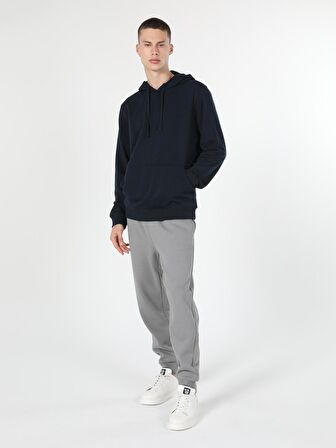 Regular Fit Kapüşonlu Mavi Erkek Sweatshirt