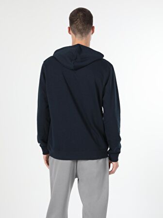 Regular Fit Kapüşonlu Mavi Erkek Sweatshirt