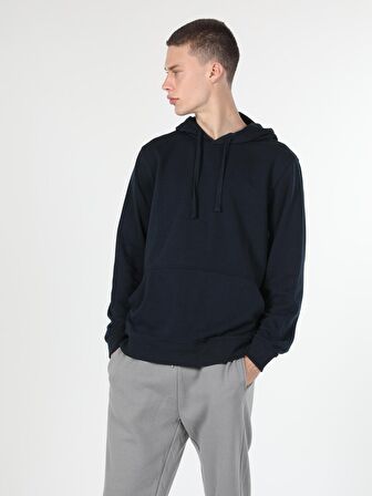 Regular Fit Kapüşonlu Mavi Erkek Sweatshirt