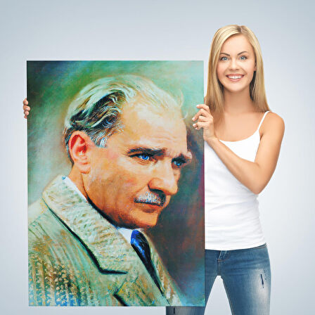 Atatürk Portre Tablosu Mustafa Kemal Atatürk Dikdörtgen Dekoratif Kanvas Tablo-CL-62