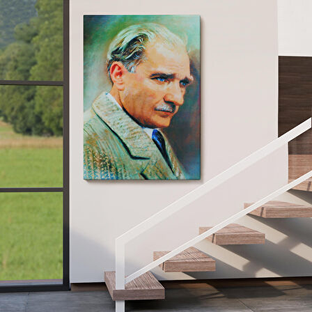 Atatürk Portre Tablosu Mustafa Kemal Atatürk Dikdörtgen Dekoratif Kanvas Tablo-CL-62