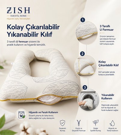  Cleanfresh Huggle Çift Taraflı 5 Bölge Destekli Yıkanabilir Yatak Kumaşlı Hamile Yastığı 80X120