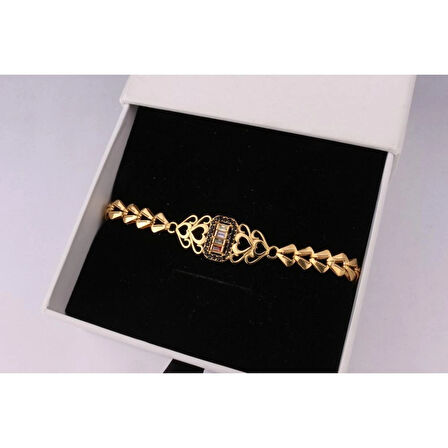 925 AYAR GÜMÜŞ KALP TASARIM GOLD BAŞAK MODEL BİLEKLİK