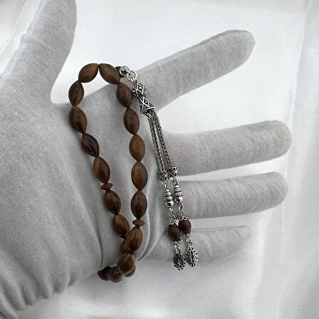 925 AYAR GÜMÜŞ ARPA KESİM İKİLİ KALIN TİLKİ KUYRUĞU PÜSKÜL ÖZEL TASARIM KUKA TESBİH