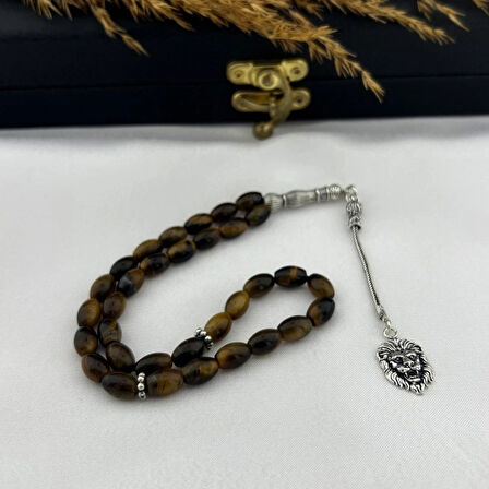 925 AYAR GÜMÜŞ ARPA KESİM KAPLANGÖZÜ ASLAN TASARIM TEKLİ TİLKİ KUYRUĞU PÜSKÜL TESBİH