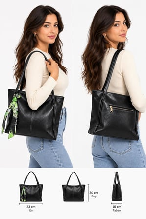 Kadın Fularlı Fermuarlı Kapamalı Shopper El Ve Omuz Çantası