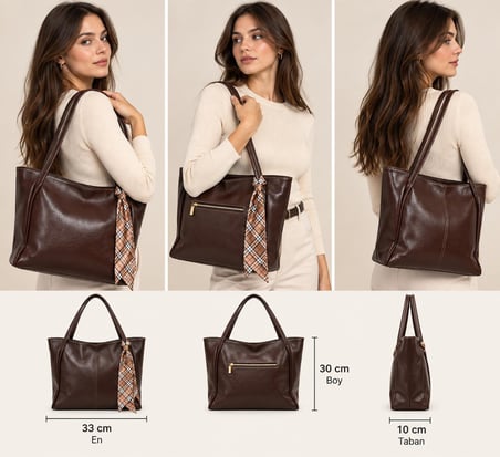 Kadın Fularlı Fermuarlı Kapamalı Shopper El Ve Omuz Çantası