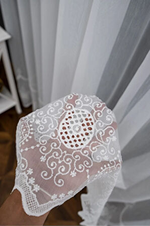 Çelenk Bohre Işlemeli Ütü Istemez Kırışmaz 1e 3 Katpileli Tül