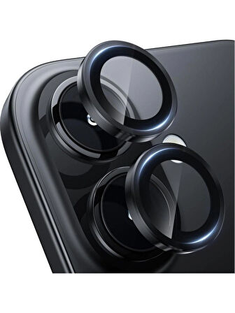 iPhone 16 PLUS Uyumlu Metal Çerçeveli Temperli Kamera Lens Koruyucu