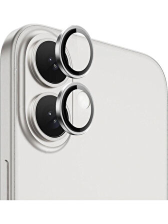 iPhone 16 PLUS Uyumlu Metal Çerçeveli Temperli Kamera Lens Koruyucu