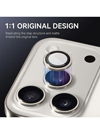 iPhone 17 PRO ve 17 PRO MAX Uyumlu Metal Çerçeveli Temperli Kamera Lens Koruyucu