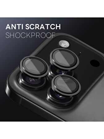 iPhone 17 PRO ve 17 PRO MAX Uyumlu Metal Çerçeveli Temperli Kamera Lens Koruyucu