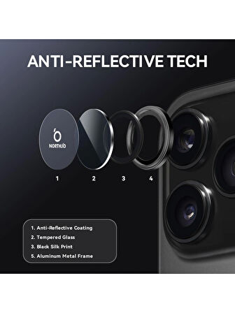 iPhone 17 PRO ve 17 PRO MAX Uyumlu Metal Çerçeveli Temperli Kamera Lens Koruyucu