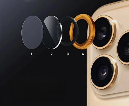 iPhone 17 PRO ve 17 PRO MAX Uyumlu Metal Çerçeveli Temperli Kamera Lens Koruyucu