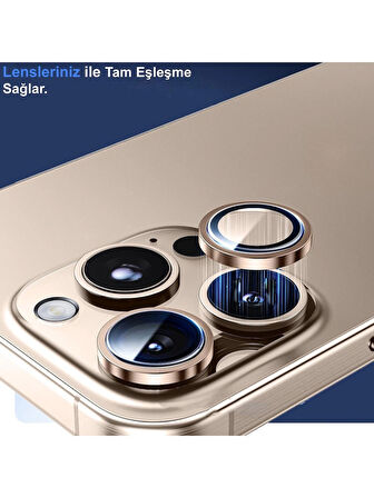 iPhone 16 PRO Uyumlu Metal Çerçeveli Temperli Kamera Lens Koruyucu