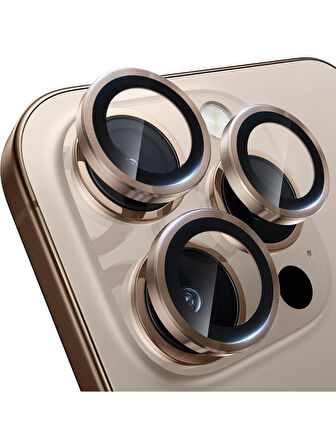 iPhone 16 PRO Uyumlu Metal Çerçeveli Temperli Kamera Lens Koruyucu