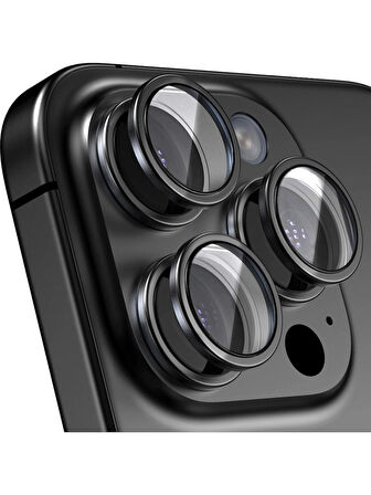 iPhone 16 PRO Uyumlu Metal Çerçeveli Temperli Kamera Lens Koruyucu