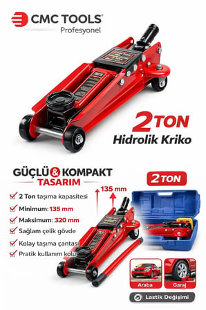 2 Ton Hidrolik Kriko Arabalı Kriko Taşıma Çantalı 135-320 mm Profesyonel