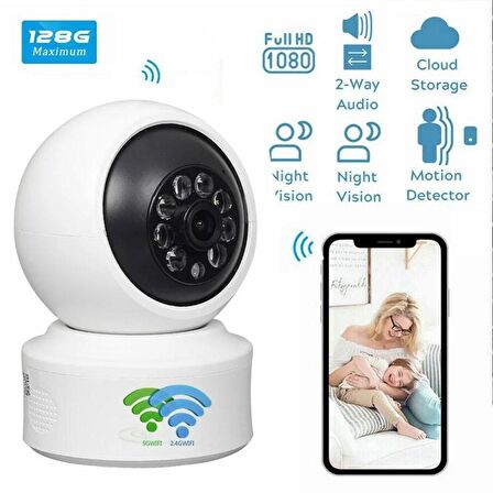 QASUL Wifi Kablosuz 1080p 2.4ghz + 5ghz 360° Hareket Izleme Sesli Cctv Ağ Ev Güvenlik Mini Ip Kamera