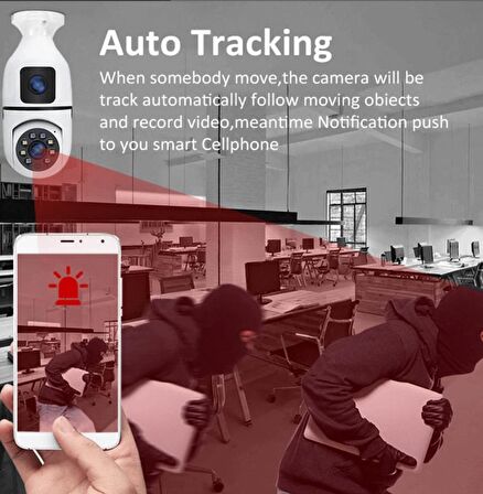 qasul Kablosuz IP Güvenlik Gözetleme Kamerası Çift Lensli Otomatik Takip Panoramik Ampul Kamera Kablosuz CMR40-