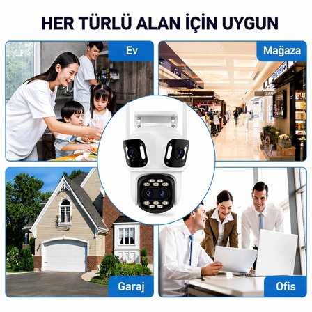 3 Kameralı 12MP WiFi Güvenlik Kamerası 360° PTZ 8X Hibrit Zoom IP66 Su Geçirmez Hareket Takipli Gece Görüşlü Çift Yönlü Sesli