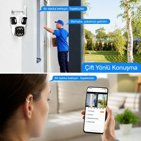 3 Kameralı 12MP WiFi Güvenlik Kamerası 360° PTZ 8X Hibrit Zoom IP66 Su Geçirmez Hareket Takipli Gece Görüşlü Çift Yönlü Sesli