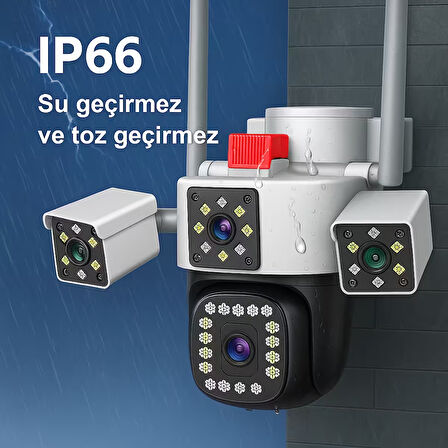 Sirenli 3 Kameralı 360° Güvenlik Kamerası Akıllı Takip & Gece Görüşü Uzaktan Izleme Cmr-68