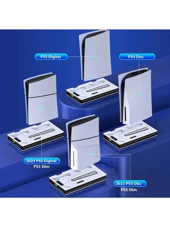  Ps5 Slim Pro Fonksiyonel Fanlı Şarj Standı LED Göstergeli Dijital ve CD Li Sürüm Uyumlu