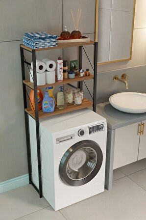 Steel Desing Çamaşır Makinesi Üstü Banyo Rafı – 3 Katlı Metal Gövdeli Düzenleyici, Depolama ve Çok Amaçlı Dolap