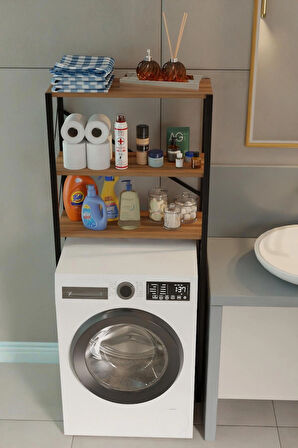 Steel Desing Çamaşır Makinesi Üstü Banyo Rafı – 3 Katlı Metal Gövdeli Düzenleyici, Depolama ve Çok Amaçlı Dolap