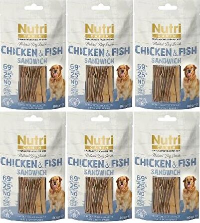 Nutri Canin 80gr Tahılsız Tavuk Balık Etli Sandvic Köpek Ödülü 80gr 6 Adet