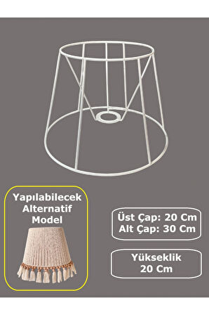 Konik Abajur Teli İskeleti Beyaz Statik Boyalı E27 (Çap 30 Cm)