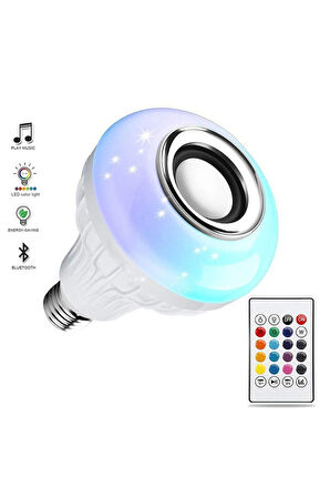 RGB Bluetooth Hoparlörlü Led Ampul 500 Lümen E27 Kumandalı