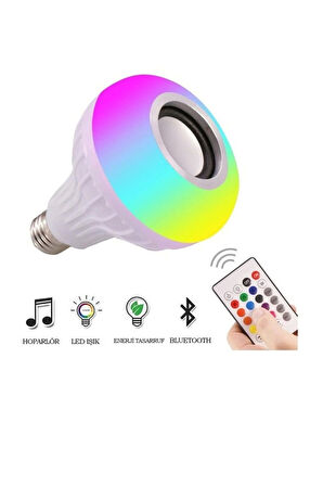 RGB Bluetooth Hoparlörlü Led Ampul 500 Lümen E27 Kumandalı