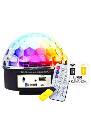 Rgb Işıklı Bluetooth Hoparlörlü Disko Topu USB Müzik Çalar Kumanda 360* Dönen Parti Eğlence Işığı