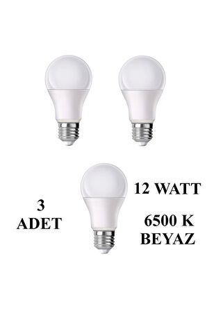 12W E27 Led Ampul 6500K Beyaz Işık (1080 Lümen) (3 Adet)