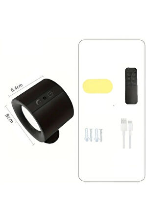 Çift Yönlü Led Aplik (Usb Type C Şarjlı) 3 Mod Renkli, Dimmerli, Kumandalı