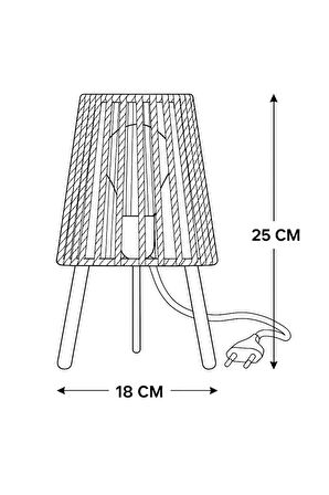 Makrome İpli Metal Masa ve Gece Lambası (Kare Konik- Koyu Bej)