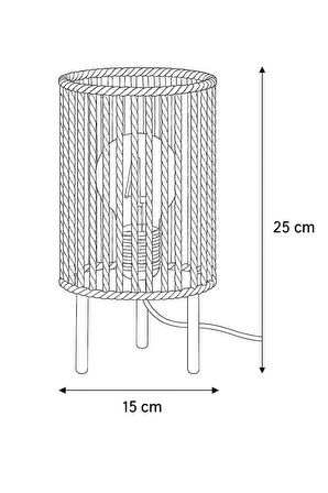 Makrome İpli Metal Masa ve Gece Lambası (Silindir - Koyu Bej)