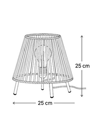 Makrome İpli Metal Masa ve Gece Lambası (Konik - Ekru)