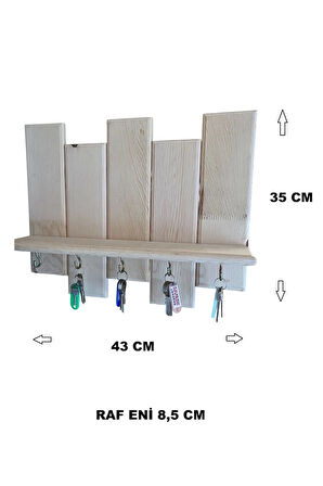 Ahşap Tek Raflı Anahtar Askısı Tik