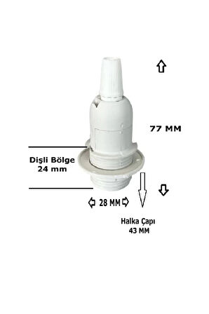 2 Metre Arapuarlı (Aç Kapat Anahtar) Fişli Abajur Duyu E14 (2X0,50) (Şeffaf Kablo - Beyaz Duy)